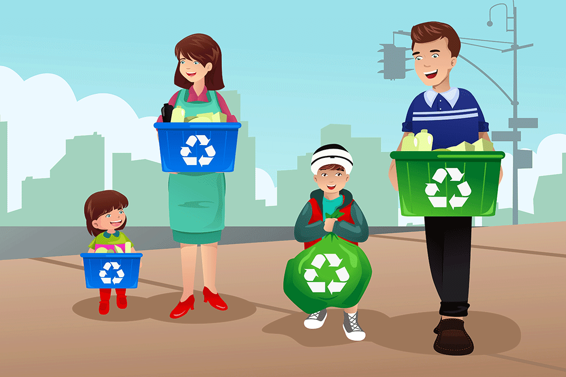 familia con logo de reciclaje