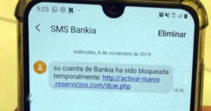 Ejemplo de un SMS falso que intenta suplantar a Bankia
